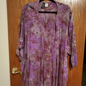 Shades of purple and tan flowered blouse